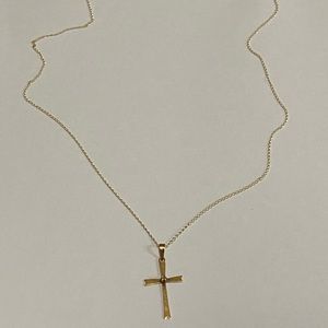 14K Yellow Gold Petite Cross Pendant Necklace 14K Gold Chain 20”